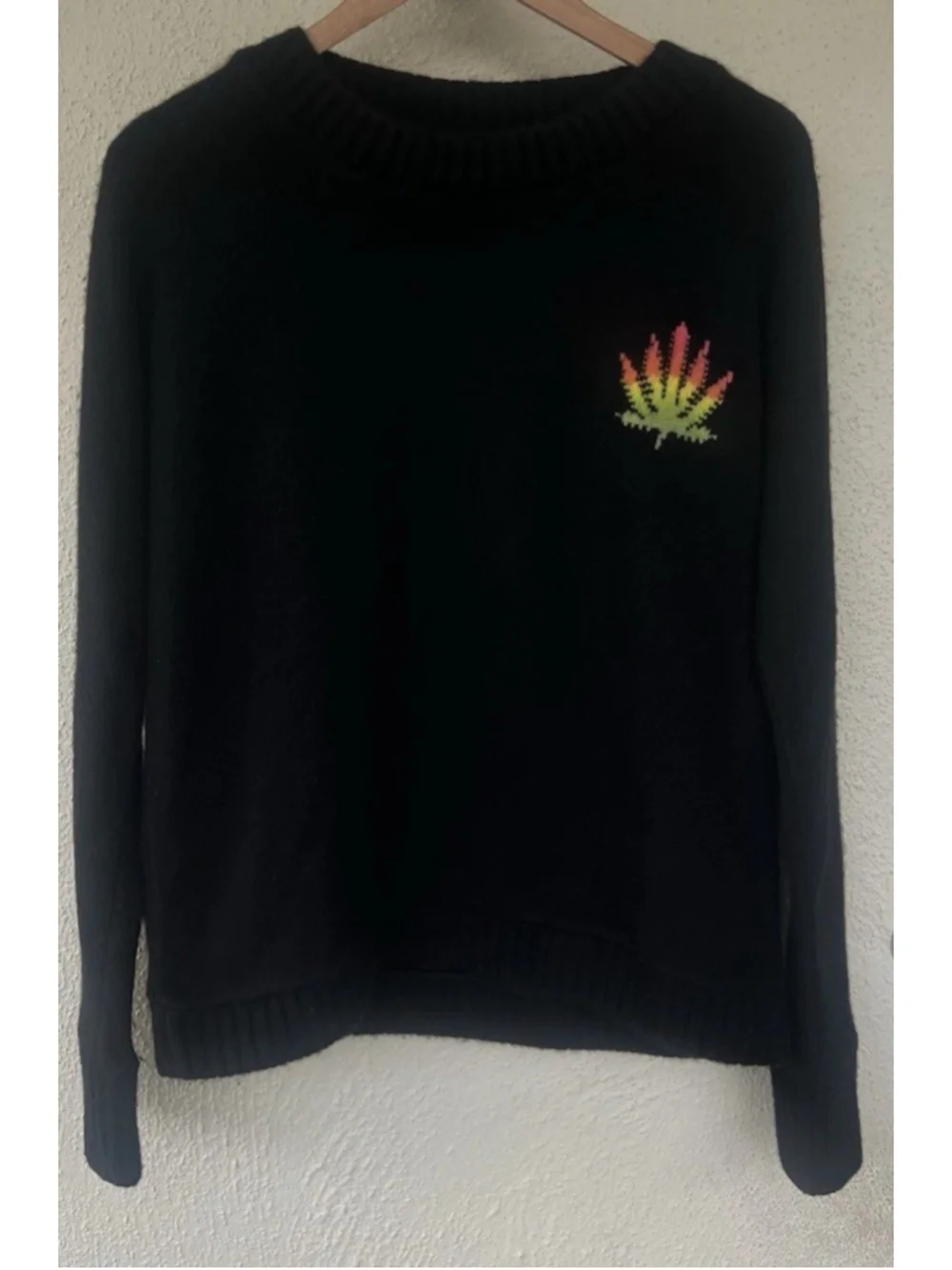 The Elder Statesman Cashmere Intarsia Leaf Sweater Men’s Size Small Black Luxury